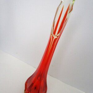 Vintage Epic Swung Art Glass Vase Persimmon Orange Amberina Ribbed Glow 19"